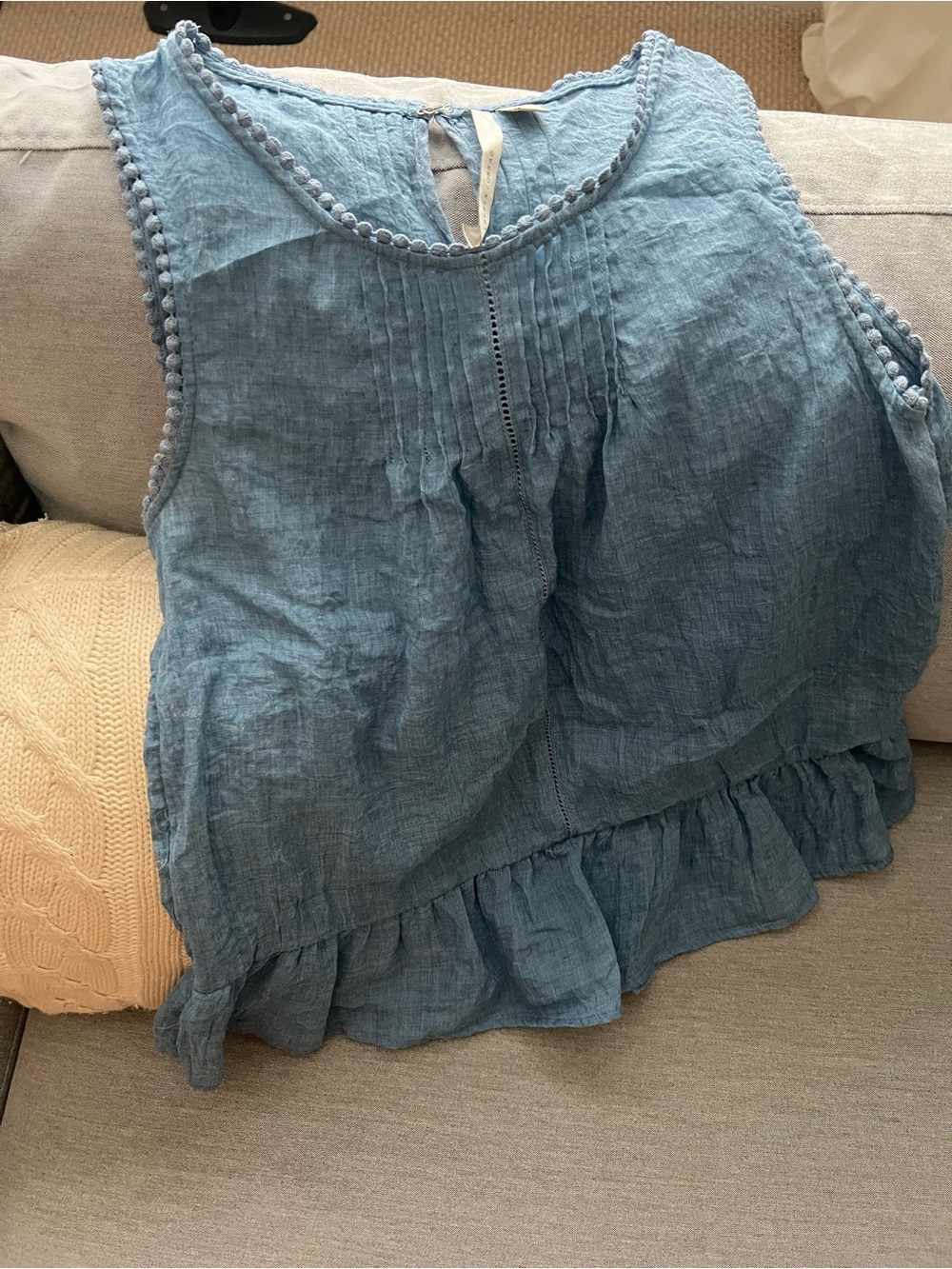 LC Lauren Conrad Washed Blue Pintuck Sleeveless Top